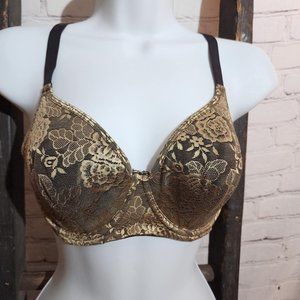 34D Padded Bra Padded Underwire‎ Gold Black Scarlet by Modem